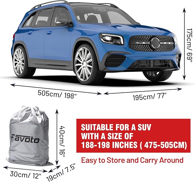 Favoto SUV Car Cover Waterproof - Custom Fit for Subaru Outback (1999-2024) All Weather for Automobiles Outdoor with Reflective Stripe Snow Sun Dust UV Protection Full Exterior Cover