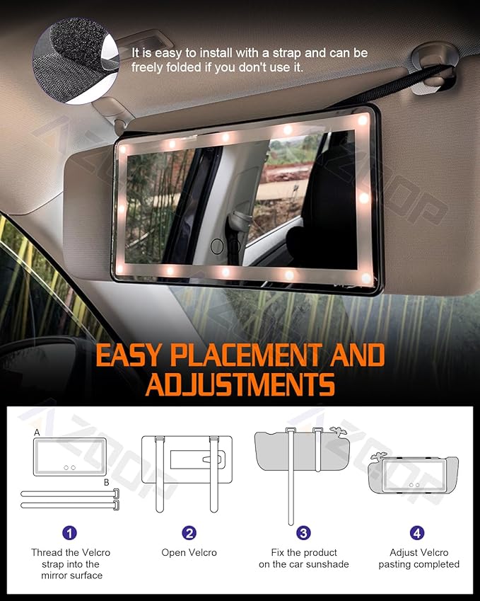 2PCS Car Sun Visor Vanity Mirror, Rechargeable Makeup Mirror with 3 Light Modes, Dimmable Touch Control, Rear View Sun-Shading Cosmetic Mirrors, Universal for Truck SUV, Ideal Gift for Women (White)