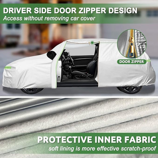 Car Cover for 2014-2025 Mini Cooper/Cooper S/Hardtop/Clubman/Countryman 4 Door,Full Exterior Car Covers for Automobile All Weather Waterproof Heavy Duty,Zipper/Cotton UV Proof Custom fit【210T Taffeta】