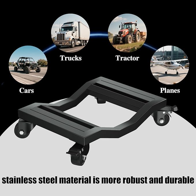 I'EZONK Industrial Stainless Steel Car Dolly Set of 2-6,800lb/3,084kg Capacity | Pro Vehicle Mover w/Locking Brakes | U-Shaped Design for Cars/SUVs/Trucks & Trailers