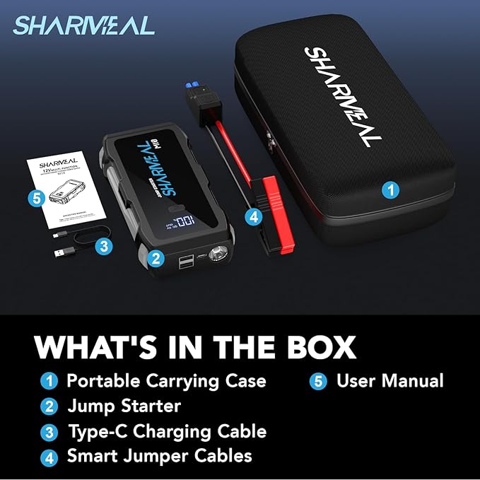 3000A Battery Capacity Jump Starter Power Pack with 3 Modes Flashlight and Jumper Cable