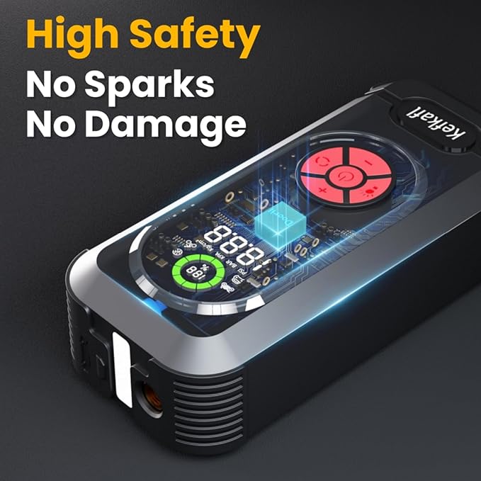 Jump Starter with Air Compressor, 5000A Car Battery Jump Starter Portable 150 PSI Tire Inflator Portable Air Compressor for Up to 10.0L Gas & 10.0L Diesel Engines, LED Light, Jumper Cables