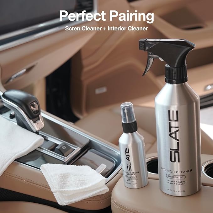 Slate Car Interior Cleaner - Powerful Plant-Based Formula Removes Dirt, Car Seat Cleaner, Vegan Leather Safe, Biodegradable, Prop 65 Compliant - Unscented, 16oz