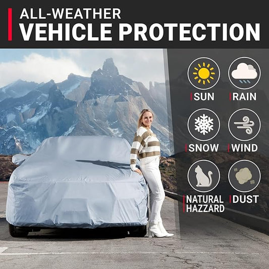 iCarCover 18-Layer Car Cover Waterproof All Weather, Premium Quality Car Covers for Automobiles, UV Protection, Charger, XJ-Series, XJ8, Lesabre, S-Class, Fits 194-201 Inches