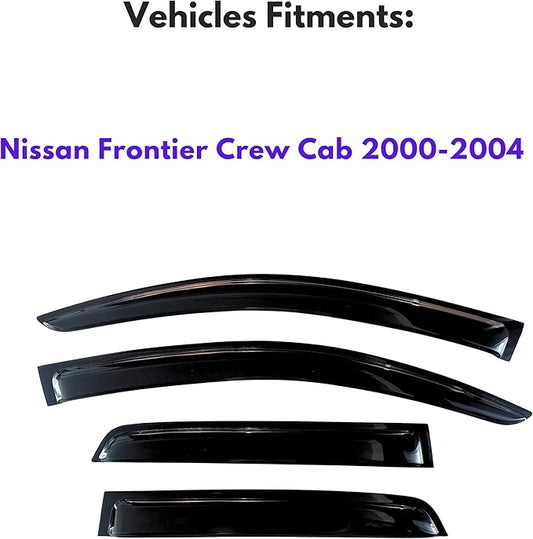 KPY Window Visor Compatible with Nissan Frontier Crew Cab 2000-2004, 4PC Rain Guard Side Window Vent Deflectors Tape-On Style, 2000 2001 2002 2003 2004