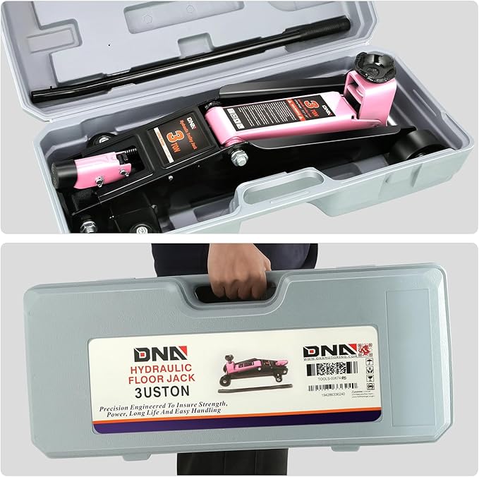 DNA MOTORING 3 Ton Low Profile Floor Jack, 3 tons (6000 lbs) Capacity Fast Lift Hydraulic Trolley Service/Floor Jack, 7.7 "-21" Lifting Range, Pink, TOOLS-00674-PK
