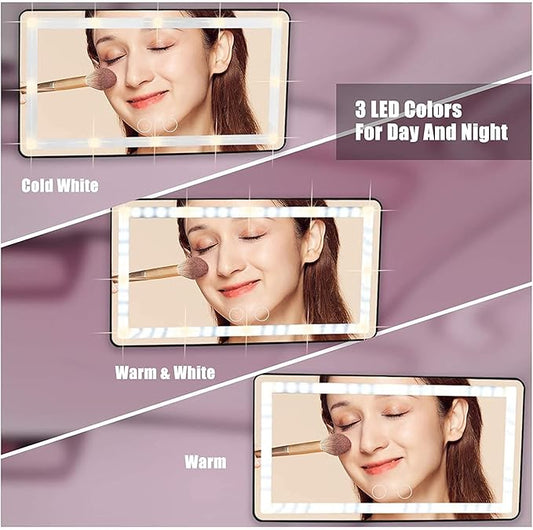 Car Vanity Mirror, with 3 Light Modes & 60 LEDs - Rechargeable Dimmable Clip-on Rear View Sun-Shading Cosmetic Makeup Mirror, Universal for Car SUV (Pink, 1 Pack)