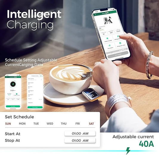 EV Charger Level 2, TESSAN 40A/240V Electric Vehicle Charing Station, Smart EV Chargers Equipment App Control Wi-Fi (Only 2.4Ghz)& Bluetooth 25ft Cable with NEMA 14-50 Plug for Indoor Outdoor Home