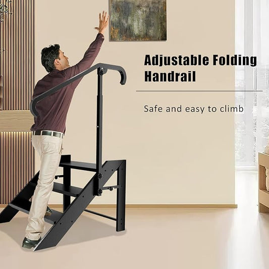 RV Step Stool Foldable, Folding 3 Step Ladder, Hot Tub Steps with Handrail, Portable Pool Ladder, 660Lbs Heavy Duty Ladder Shelf Outdoor Mobile Home Stairs for Camper, Porch, SPA Pool, Pet