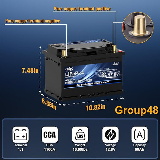 Group48 LiFePO4 Lithium-ion Car Battery Lightweight Design Auto Lithium Battery 12V 60AH High-Performance Car Battery