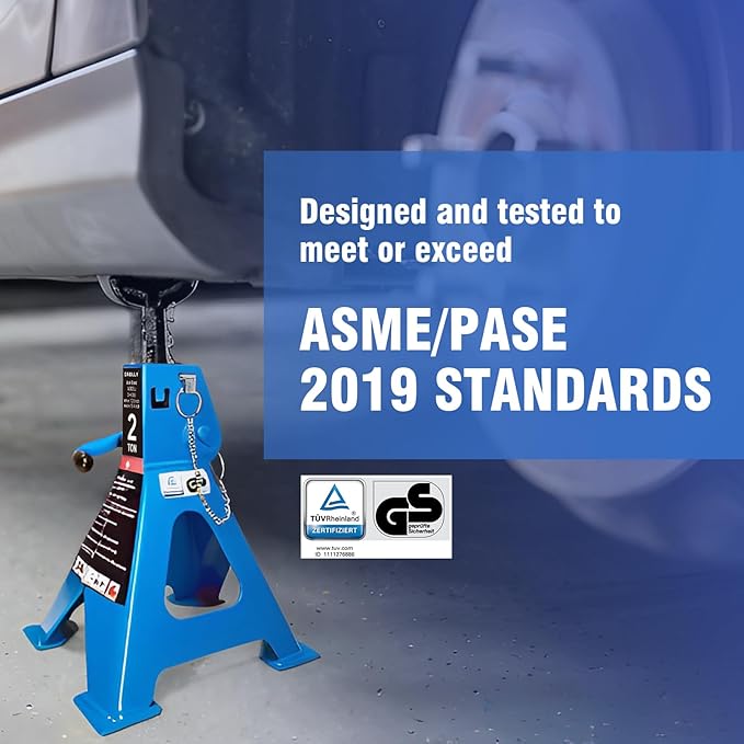 Car Jack Stands 2 Ton with Double Locking and Large Foot Base for Lifting Cars,SUVS,MPVS, Heavy Duty Steel, 4400 lb Capacity, 1 Pair, Blue