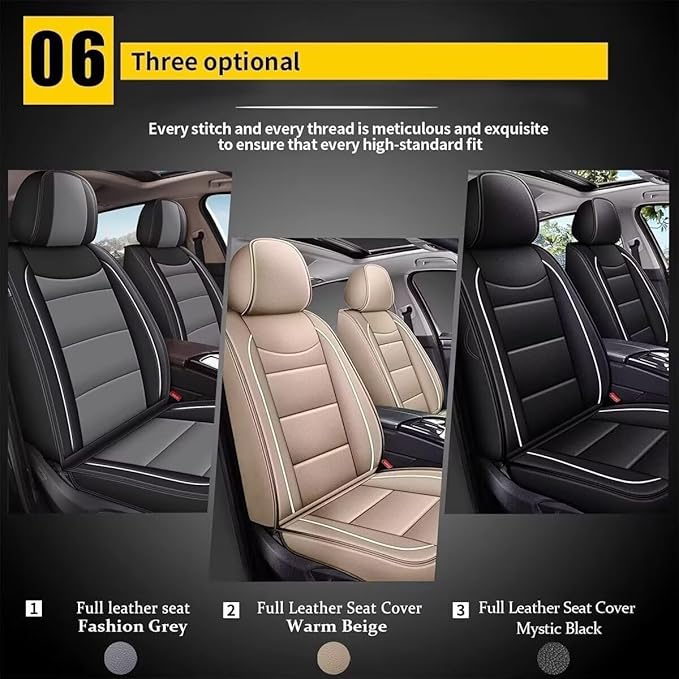 YORKNEIC Leather Car Seat Covers Fit for Hyundai Kona 2018-2025: 5 Seats Full Set Seat Covers - Waterproof Auto Seat Protector Compatible Airbag (Beige)