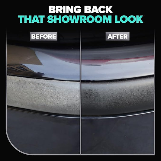 Carfidant Plastic Restorer for Cars – Refreshes Faded Plastic, Vinyl & Rubber Trim with Polish for Deep Shine – Protects Against UV & Dirt – Black Exterior & Interior Care for Detailing - 8.4 fl. Oz.