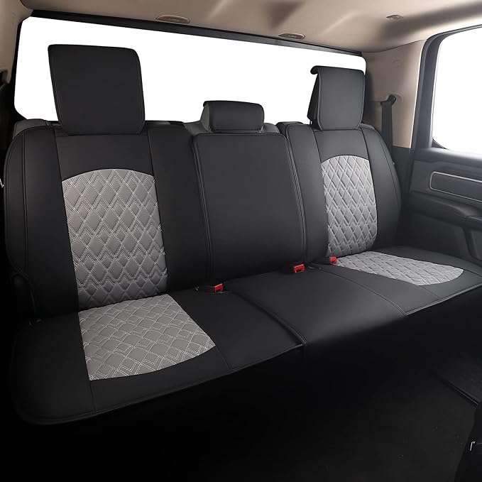 JOJOBAY Car Seat Covers for Dodge Ram Full Set,Fit Ram 2009-2025 1500/2500/3500 Pick-up Truck,Crew,Regular,Quad,Mega Cab,Waterproof Leather Seat Covers Protectors(5 PCS Full Set,Black-Grey)