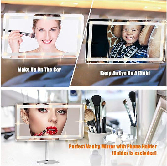Car Sun Visor Vanity Mirror, Makeup Mirror with 3 Light Modes & 60 LEDs Rechargeable Led Light Car Mirror with Dimmable Touch Screen, Rear View Sun-Shading Travel Cosmetic (White,1 Pack)