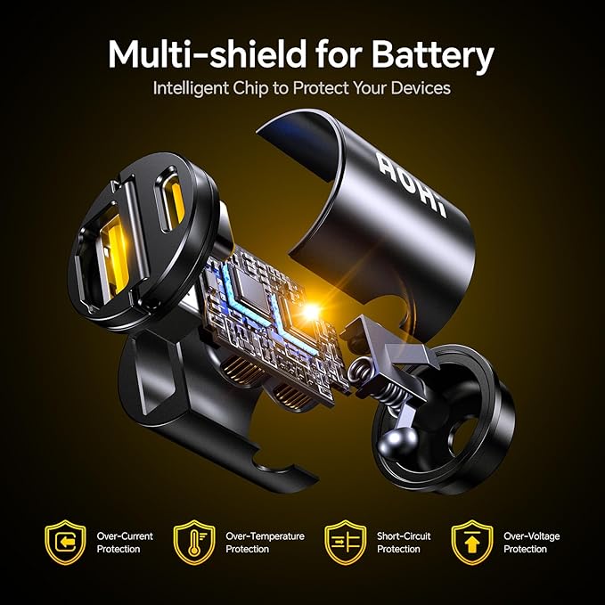 AOHI USB C Car Charger, PD 45W&QC 30W 2 Port Type-C Fast Charging Car Charger Lighter for MacBook Pro/Air, iPhone 16/15/14/13 Series, Galaxy S24 / S23, iPad Pro, AirPods and More