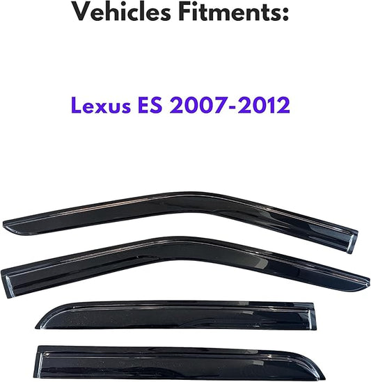 KPY Window Visor Compatible with Lexus ES 2007-2012, 4PC Rain Guard Side Window Vent Deflectors Tape-On Mugen Style, 2007 2008 2009 2010 2011 2012