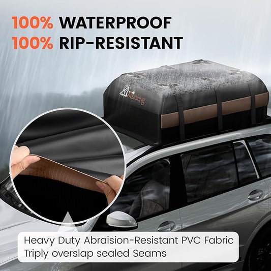 Asinking Car Rooftop Cargo Carrier Bag, 22 Cubic Feet Waterproof Roof Cargo Bag, 500Lbs Break Strength, Fit Vehicles with/Without Roof Rack, Includes Anti-Slip Mat, 6 Door Hooks, Luggage Lock