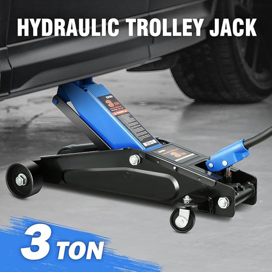 DNA MOTORING 3 Ton Low Profile Floor Jack, 3 tons (6000 lbs) Capacity Fast Lift Hydraulic Trolley Service/Floor Jack, 7.7 "-21" Lifting Range, Blue, TOOLS-00674-BL