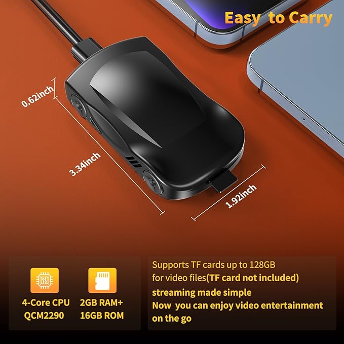 4-in-1 Carplay Ai Box,Wireless CarPlay & Android Auto Adapter,Compatible with N-etflix/YouTube/TIK Tok/Screen Mirror Link/TF Card,Suitable for Cars Equipped with OEM Wired CarPlay,Plug & Play