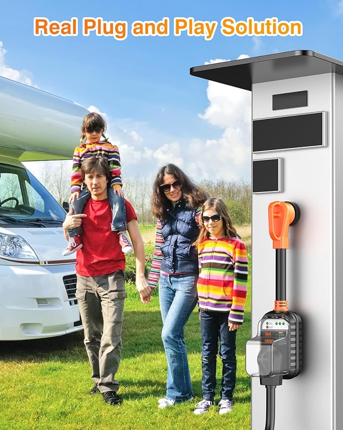 GEARGO RV Surge Protector 50 Amp, Latest 18000J Surge Protection RV Circuit Analyzer, RV Adapter Plug for Camper with Waterpoof Cover, Plug and Play(Orange)