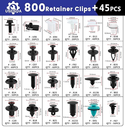 Car Push Retainer Clips 845pcs with 24Most Popular Push Pins for Automotive Parts Sizes Auto Push Pin Screw Clips with 10 Cable Ties and Blue Fastener Remover for Ford GM Toyota Honda Chrysler Nissan