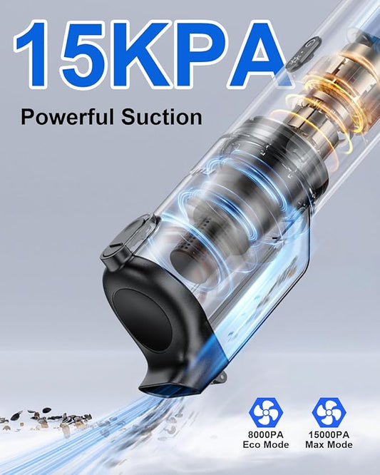 RUBOT Handheld Vacuum Cordless, Portable Car Vacuum with 2-Speed, 15KPA Powerful Suction Vacuum Cleaner, Lightweight 4-in-1 Hand Held Vacuum for Car Home Office and Pet Hair