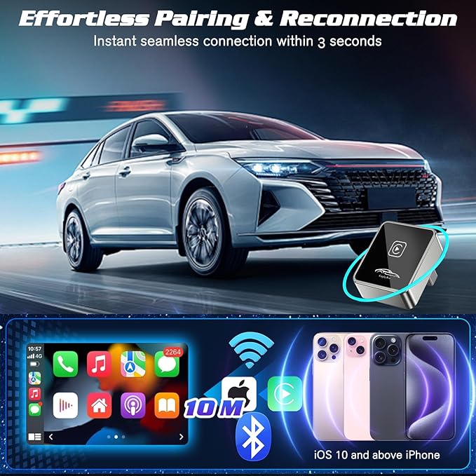 Mini Wireless Carplay Adapter for iPhone, 2025 Stable Universal carplay Adapter, Fast Convert Factory Wired to Wireless CarPlay Dongle Cars for Apple for iOS