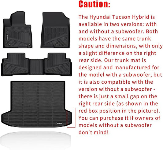 KELCSEECS® Floor Mats & Cargo Liner for 2025 2024 2023 2022 Hyundai Tucson Hybrid Car Mats Cargo Mat Trunk Mat Tucson Hybrid All Weather Floor Mats Trunk Liner Black Accessories