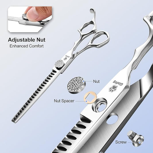 GLADOG 7" Chunkers Dog Grooming Scissors - Premium 9CR Dog Scissors for Grooming with Luxurious Diamond Nut,Ideal Dogs Shears for Reducing Bulk, Dogs Hair Scissor,Cat Scissor