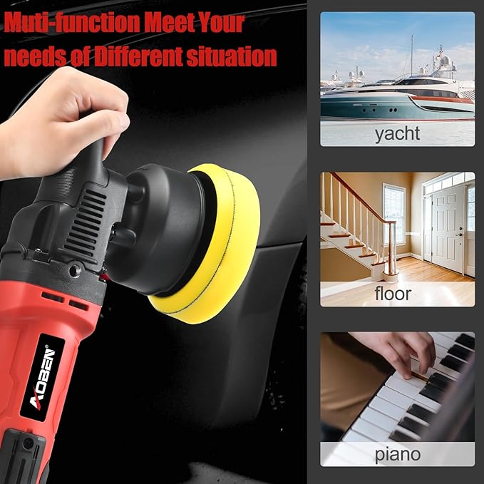 AOBEN Buffer Polisher,5 inch DA Car Polisher,Long Orbit 16mm Random Buffer Polisher kit with 6 Variable Speed 1000-5500rpm,Detachable Handle,7 Buffing Pads for Car detailing Polishing and Waxing