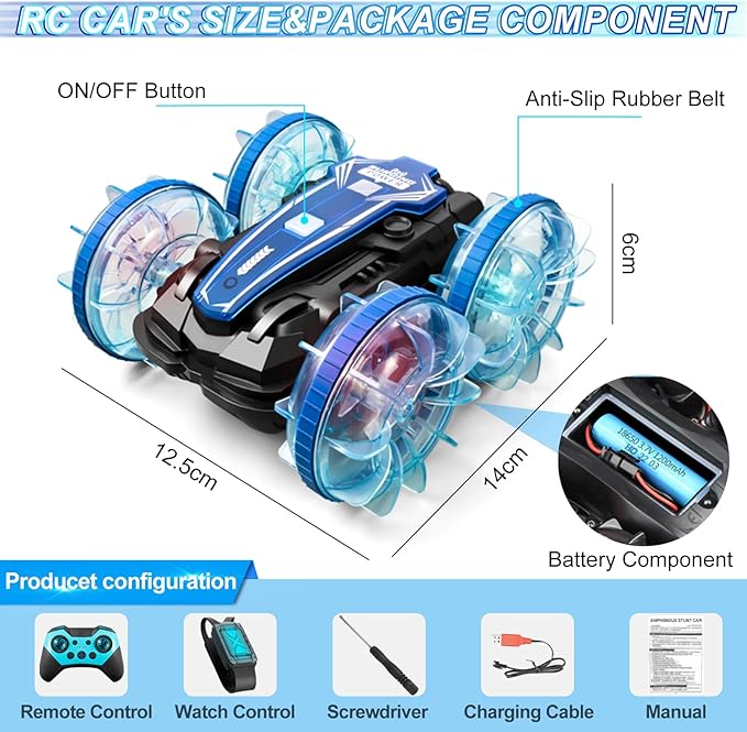 Toys for Ages 5-13, Amphibious Remote Control Car, 2.5GHz 4WD 131Ft 360° Rotation, 180° Flip,60Mins Play, Rechargeable Gesture Rc Car with LED, Battery, Kid Toys, Christmas, Birthday Gifts