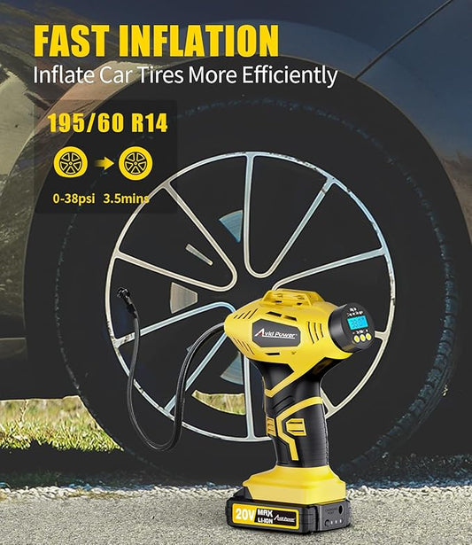 AVID POWER Cordless Tire Inflator Portable Air Compressor, 20V Rechargeable Battery Powered Car Tire Pump w/ 12V DC Adapter, Digital Pressure Gauge, Air Pump for Car, Bike, Motorcycle, Ball