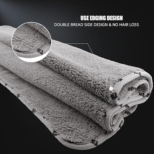 SPTA Car Microfiber Towels Woolly Mammoth Large, Super Absorbent and Soft Microfiber Towels for Cars, Gray (26.4 x 38.2 inch) -MT035