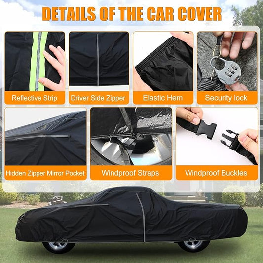 Waterproof Car Cover Compatible with Chevrolet El Camino 1964-1967 & 1978-1987 300D All Weather Classic Car Covers with Zipper Door Reflective Strips Lock for Snow Rain Dust