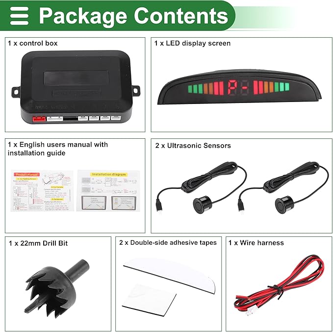 Motoforti Universal Car Auto Vehicle Reverse Backup Radar System Reverse Parking Sensors Alarm Buzzer Reminder Distance Detection Black 2 Pcs Parking Sensors