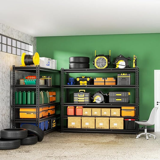 5-Tier 60”D X 20”W X 72”H Garage Shelving Heavy Duty 3000LBS Shop Shelves Heavy Duty Adjustable Unit Rack Metal Rack (Black)