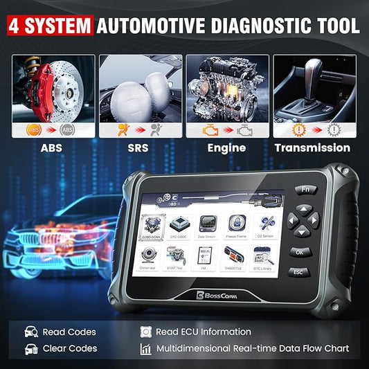 BOSSCOMM IF740 OBD2 Scanner, 4 Systems ABS/SRS/Transmission/Check Engine Code Reader Scan Tool with Oil&Throttle Resets, Car Scanner Diagnostic Tool for All Cars, Easy to Use, Lifetime Free Update