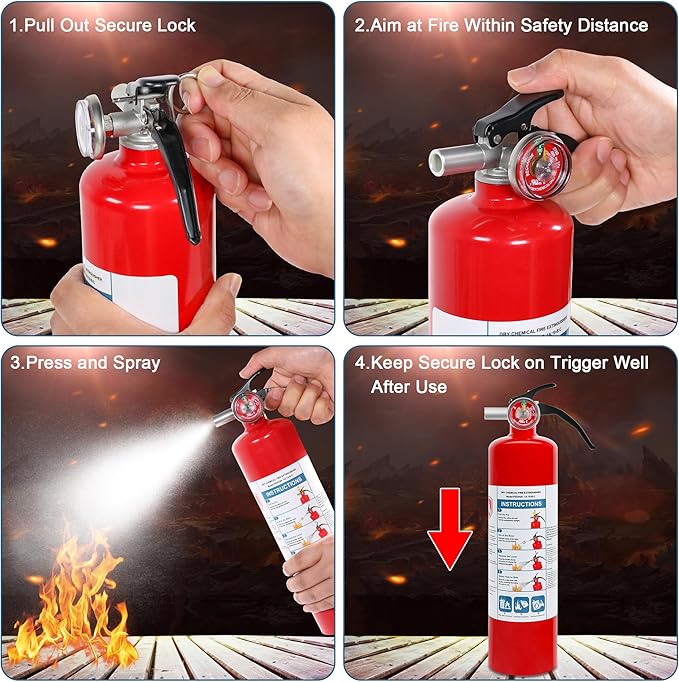4 Pack ABC Dry Chemical Fire Extinguishers, 2.5 lb 1A:10B:C Rating for Home, Car, Boat, Quick Release Handle, Compact & Portable Dry Powder extinguisher