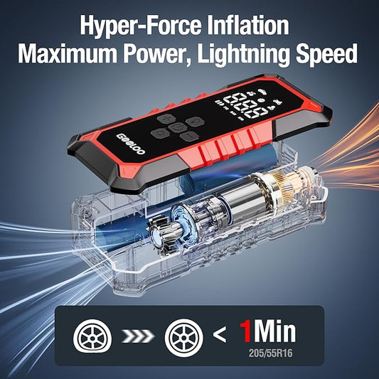 GOOLOO A6 Gear Tire Inflator Portable Air Compressor, 160 PSI Cordless Tire Inflator with Digital Pressure Gauge &LED Light, Air Pump for Car Tires, Bike, Motorcycle, Balls