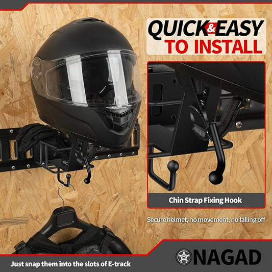 E Track Motorcycle Helmet Rack with Gloves Tray, E-Track Dirt Bike Bicycle Helmet Holder Display Hanger Storage Organizer Stand Hook, Motorcycle Etrack Accessories for Enclosed Trailer, Truck, Garage