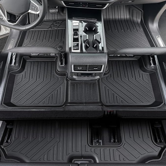 Floor Mats for 2018-2024 2025 Volkswagen VW Atlas 7 Seats(Not for Cross Sport), All Weather TPE Trunk Mat Cargo Liner with Backrest Mat for Atlas Accessories