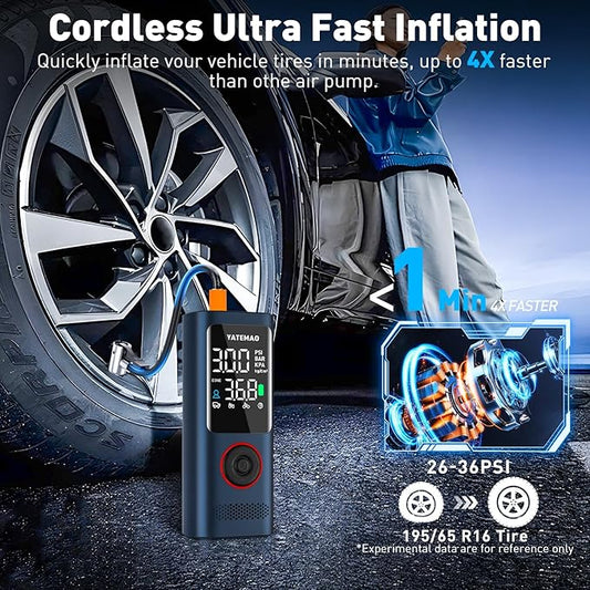 Tire Inflator Portable Air Compressor - tire inflator 25000mAh & 160PSI,4X Fast portable air compressor with LCD Digital Tire Gauge Pressure,Cordless air pump for car tires,bike, Motorcycle, Ball