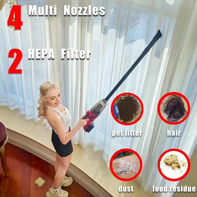 Cordless Vacuum Cleaner for Milwaukee M18 Battery,Wireless Handheld Power Vacuum Cleaner for Home, Boat, Workshop, Car, Pet Hair, Furniture(Tool Only No Battery)