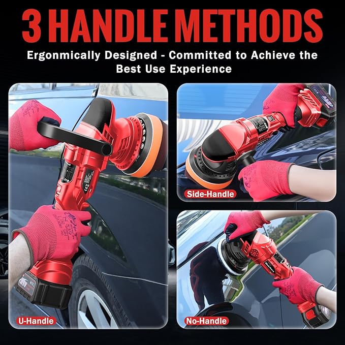 Cordless Buffer Polisher, 5 Inch Random Orbital Car Buffers Waxer and Polishers Kit, 6 Variable Speed 1000-5200 RPM, 21V 3.0Ah Batteries ,for Car Detailing, Waxing, Boat Sanding, Scratch Removing