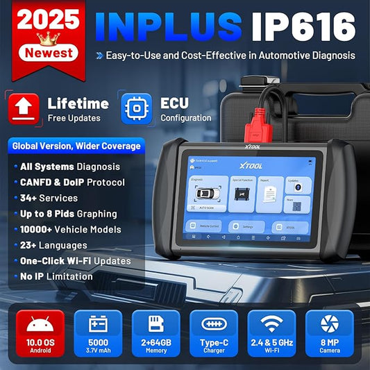 XTOOL InPlus IP616 V2.0 OBD2 Scanner Diagnostic Tool, Lifetime Update Scan Tool, 34+ Services, ECU Configuration, CAN FD & DoIP, All Systems Scanner for Car, Crank Sensor Relearn, ABS Bleed, Auto VIN