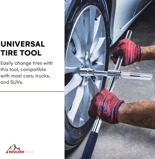 Boulder Tools 23 inch 4 Way Lug Wrench - Universal Telescopic Tire Removal Tool for Car and Truck - Portable Heavy Duty Tire Changing Tool for 19 mm and 21 mm Nuts - Durable Silver Aluminum Alloy