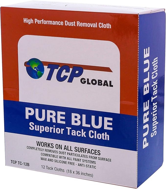 TCP Global Pure Blue Superior Tack Cloth, 144-Pack, Automotive & Woodworking, Dust/Stain/Paint Rags, Tac Cloth for Autobody