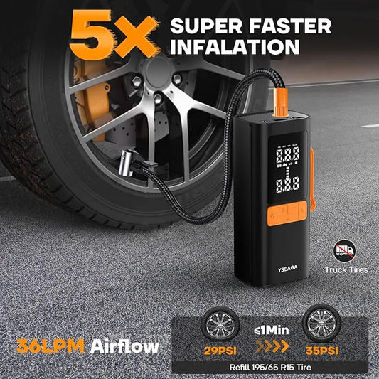 Tire Inflator Portable Air Compressor, 150PSI&12V DC Air Pump for Car Tires, Portable Tire Inflator with LED Light/Digital Pressure Gauge/Auto Shut-off,5x Faster Inflate/Deflate for Car,Moto,Bike,Ball