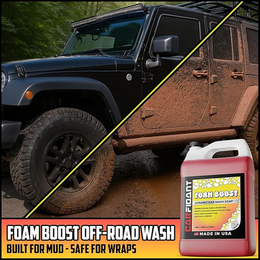 Foam Boost Off-Road & ATV Wash Soap – Heavy Duty pH-Balanced Car Wash for Trucks, UTVs, RVs & Dirt Bikes – Quick Rinse, No Residue – Works with Foam Cannons, Guns & Buckets – 1 Gallon